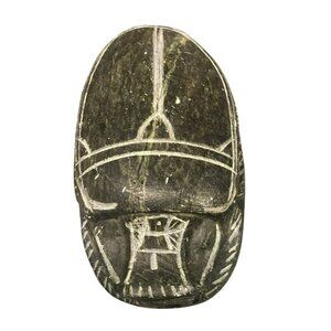 Hand-Carved Egyptian Scarab Beetle Paperweight Soapstone With Intricate Hierogly
